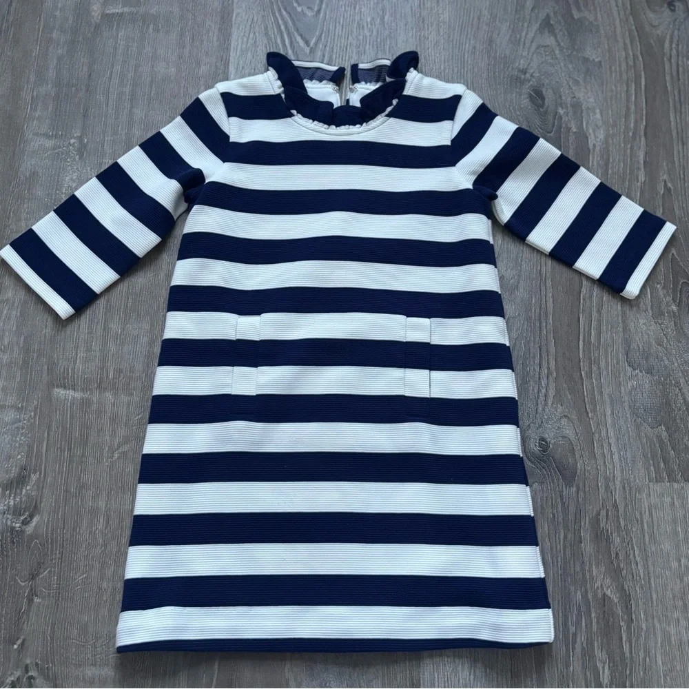 Classic Prep Girls Navy & White Striped Ruffle Collar Dress size 6